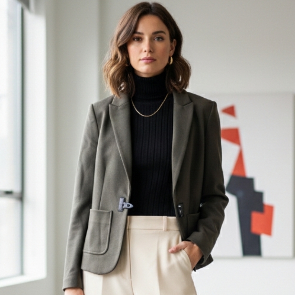 RW&CO. S Olive Stretch Lining Twill Blazer Academia Contemporary Corporate Girl